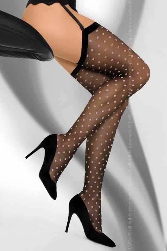 Чулки "Livco Corsetti Kreine" белые в чёрный  горох, S/M 